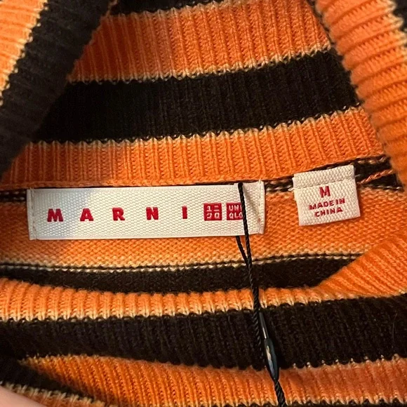 NWT Marni Uniqlo 100% Cashmere Striped Turtleneck Sweater Sz M - Picture 8 of 14